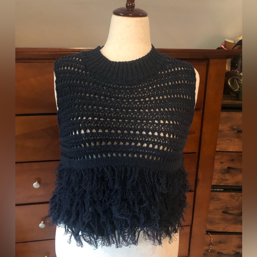 SHEIN Navy Crochet Fringe Crop Top